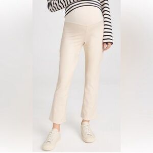 HATCH Maternity The Vegan Stretch Leather Crop Cream Flare Pants XL